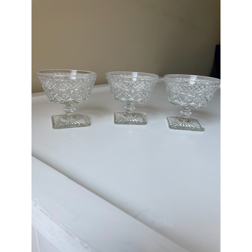 3 Imperial Cape Cod Dessert Sherbet Cup Clear Glasses Low 1602+160 w Wafer Stem